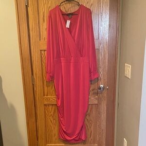 Ashley Stewart Vibrant Pink Long Sleeve Dress NWT Size 22/24